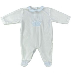 BABY GI Baby Boy Velour Crown Appliqué Collared Footie. - 0-3M